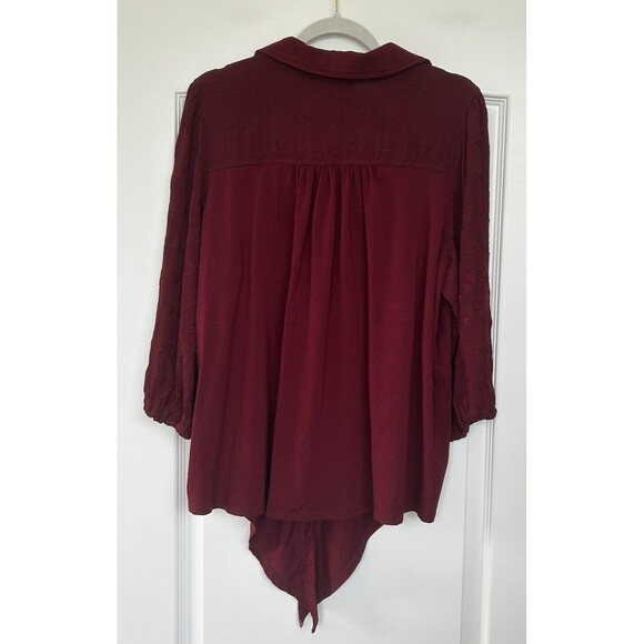 Anthropologie Vanessa Virginia Lenora Tie Front Top Size XL Maroon 3/4 Sleeve - Picture 6 of 11